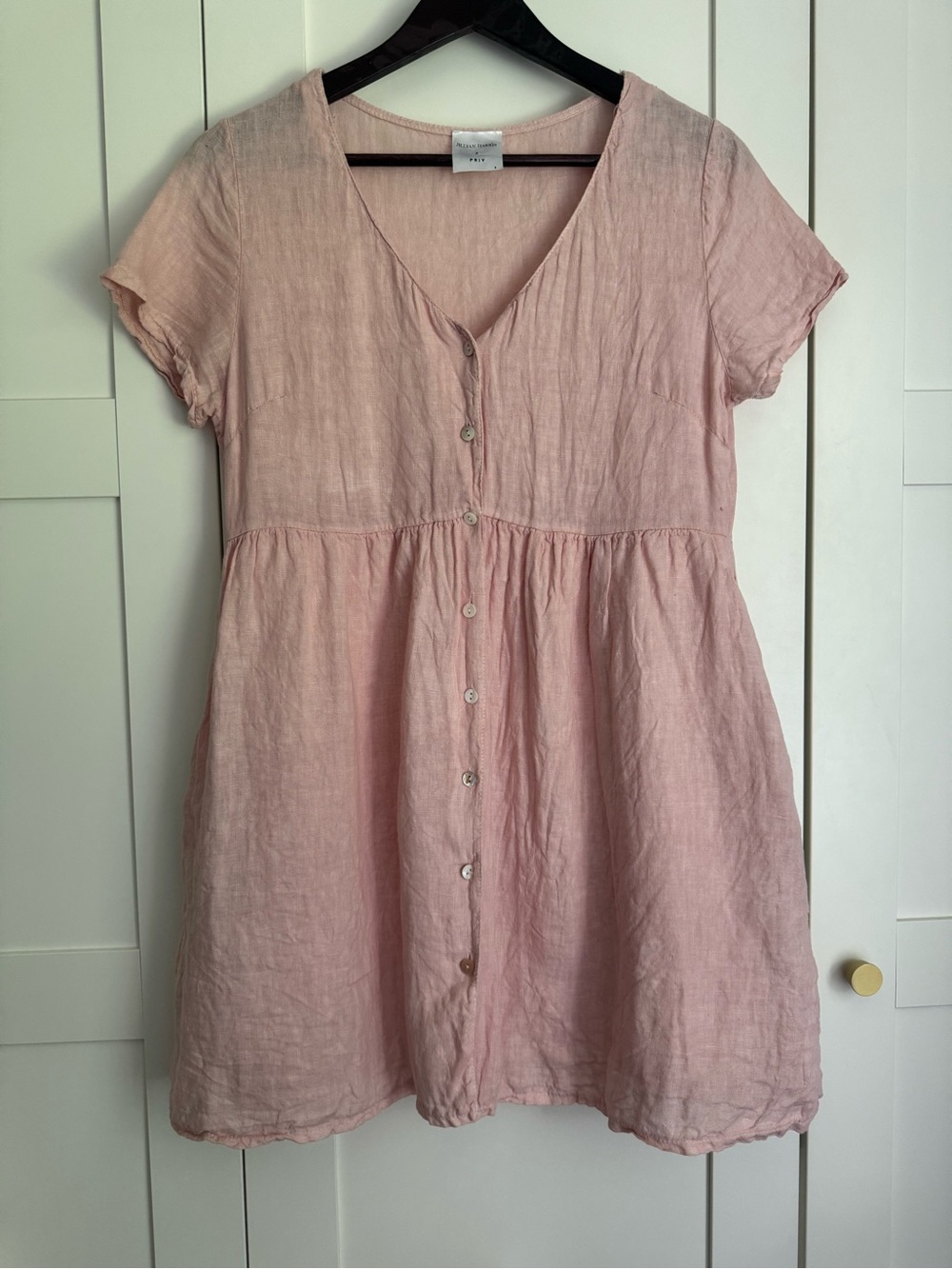 Jillian Harris x Priv Hamptons Linen Babydoll Pink Summer Dress Size Small - Picture 4 of 10